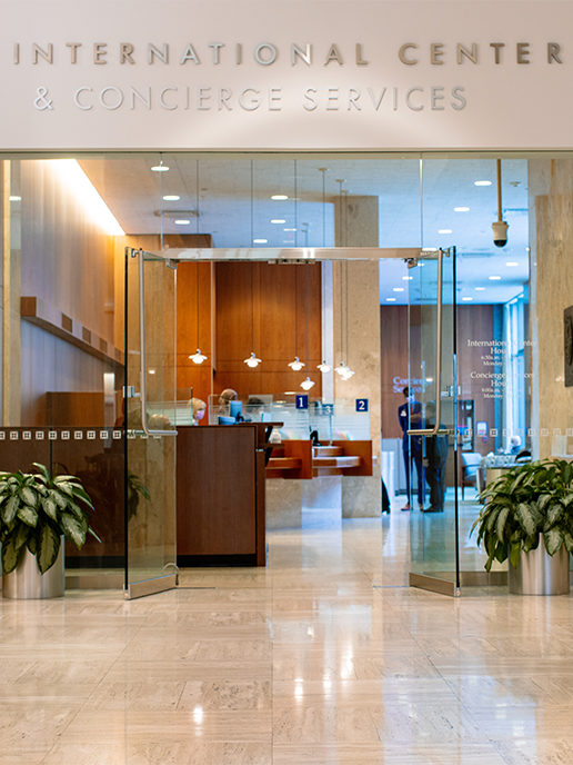 Entryway to the International Center’s concierge services office at Mayo Clinic, in Rochester, MN. 